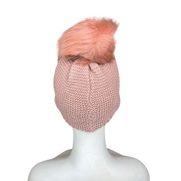 Neiman Marcus Hat Pom Beanie Pink Tan Blush Floral Embellished Bling One Size - Picture 3 of 8